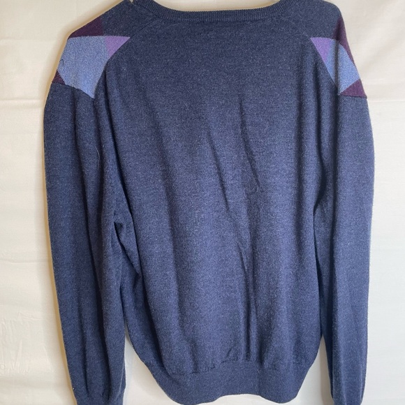 Eildon Hills Men's XL V Neck Argyle Merino Wool Sweater Blue Purples 3644 - Picture 6 of 7